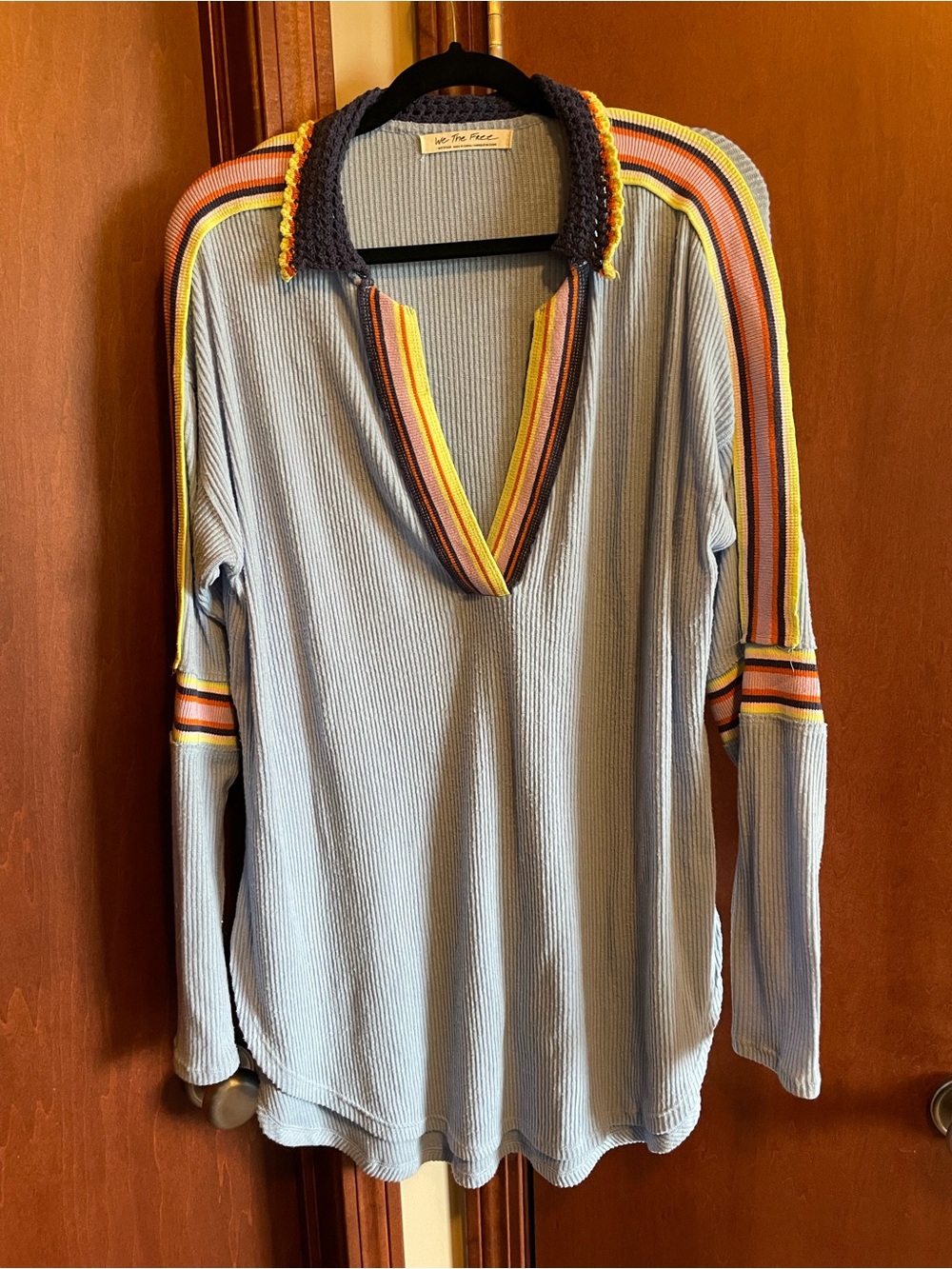 We the Free Light Blue Stripe-Trim Ribbed Tunic